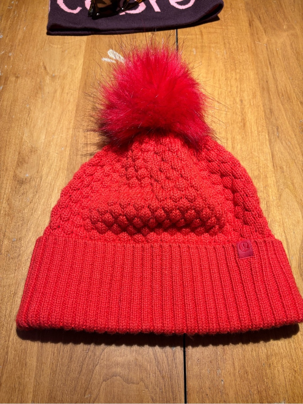 lululemon athletica Red Knit Pom Beanie
